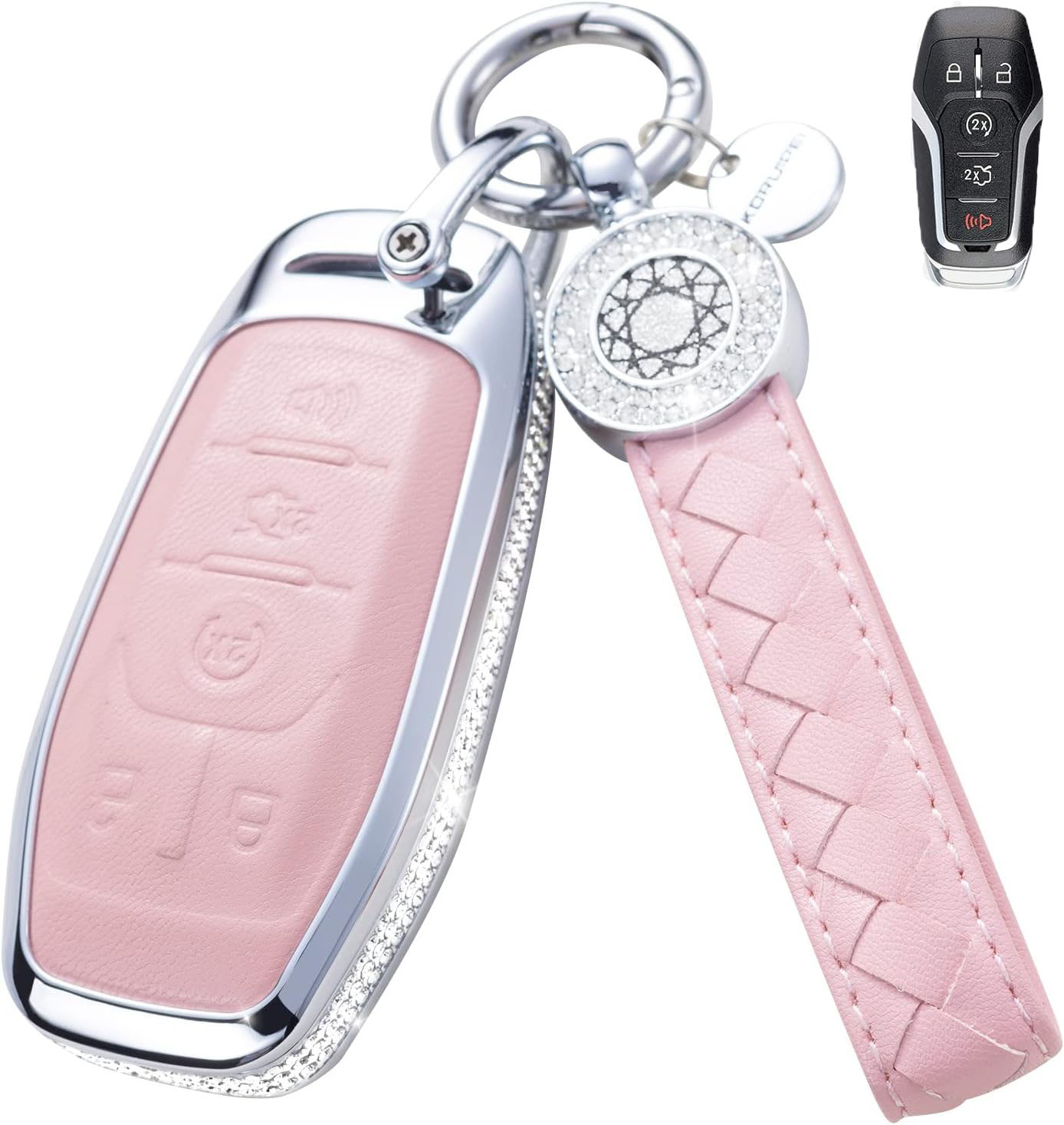 Key Fob Cover For Ford Mustang Metal-Diamond, Pink