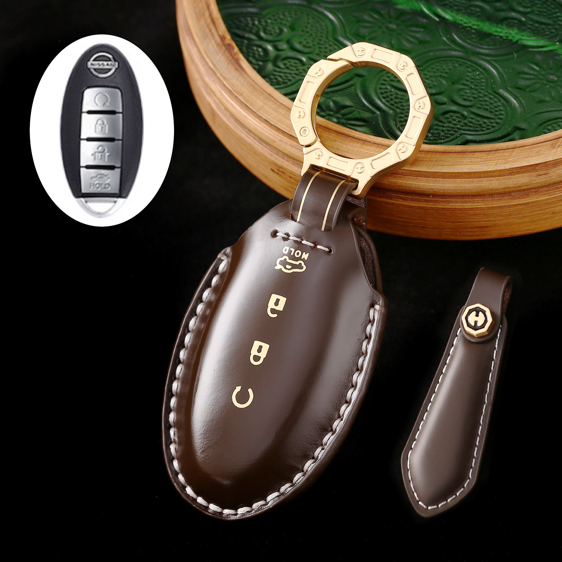 Key Fob Cover For Nissan,Cordovan Leather