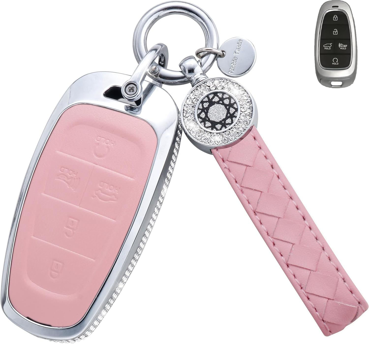 Key Fob Cover For Hyundai 5 Metal-Diamond, Pink