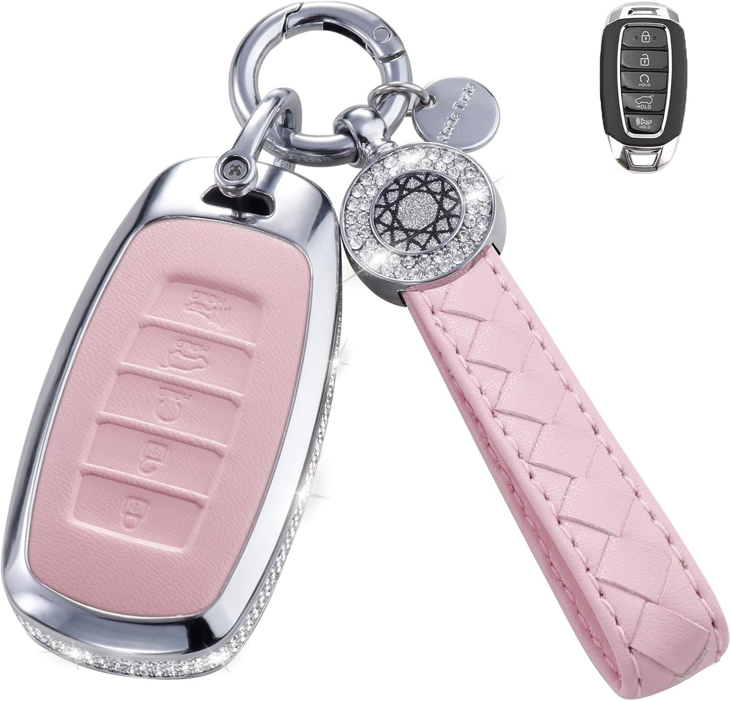 Key Fob Cover For Hyundai Sonata Metal-Diamond, Pink