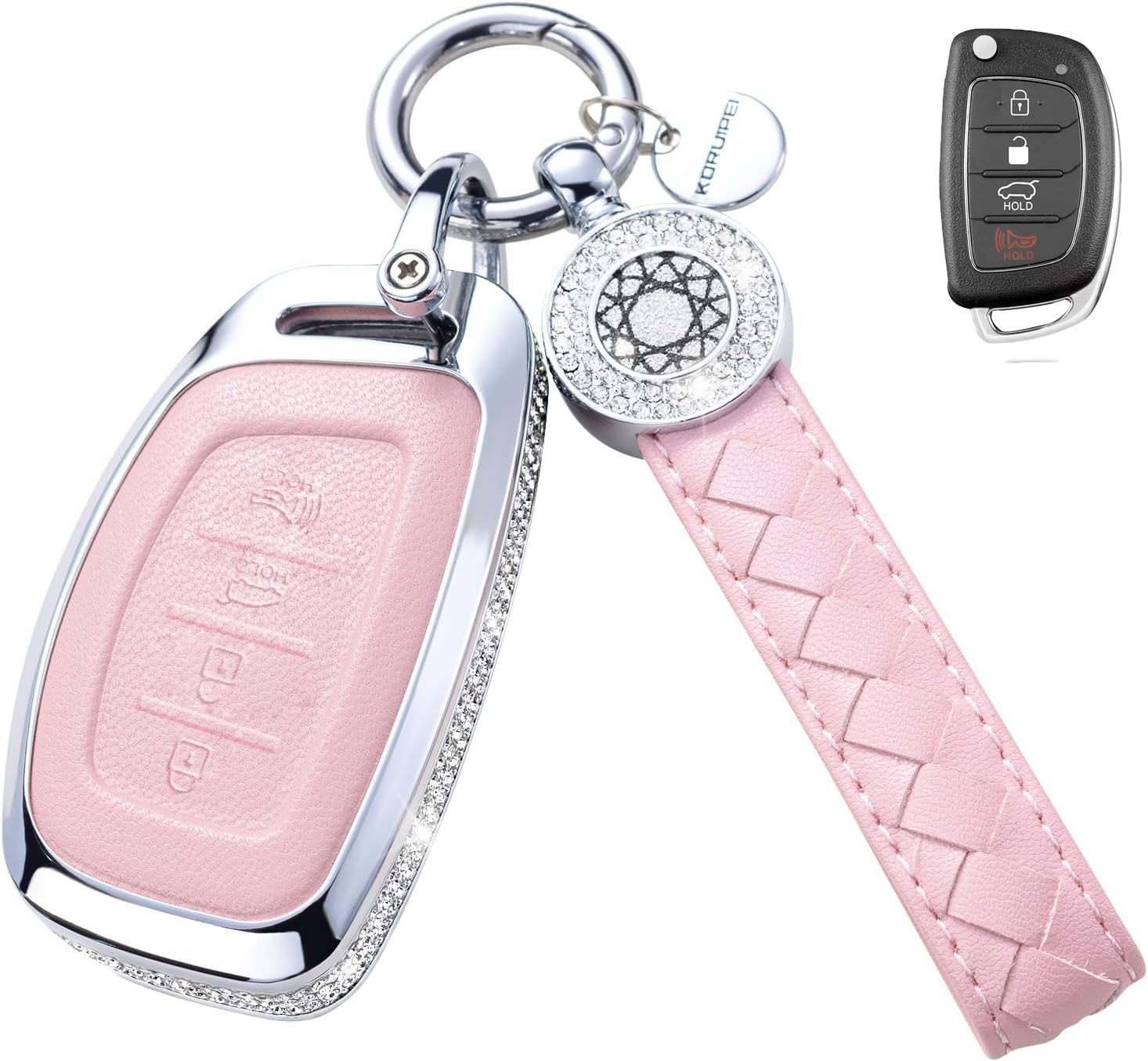 Key Fob Cover For Hyundai 4  Metal-Diamond, Pink
