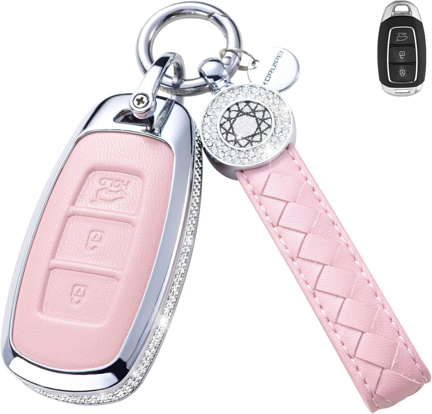 Key Fob Cover For Hyundai Sonata Metal-Diamond, Pink