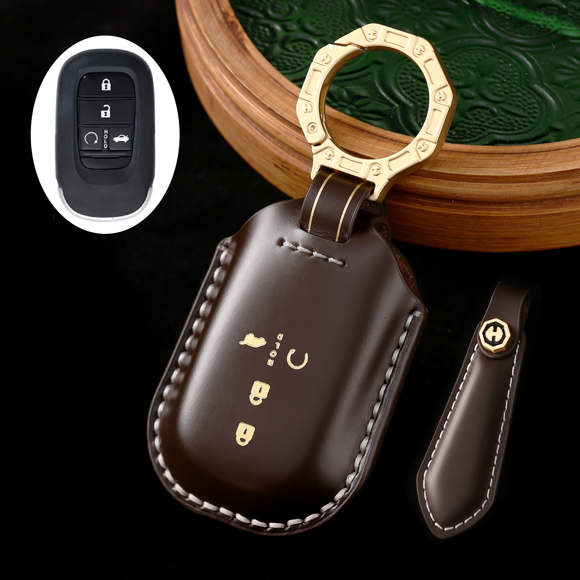 Key Fob Cover For Honda Fit,Cordovan Leather