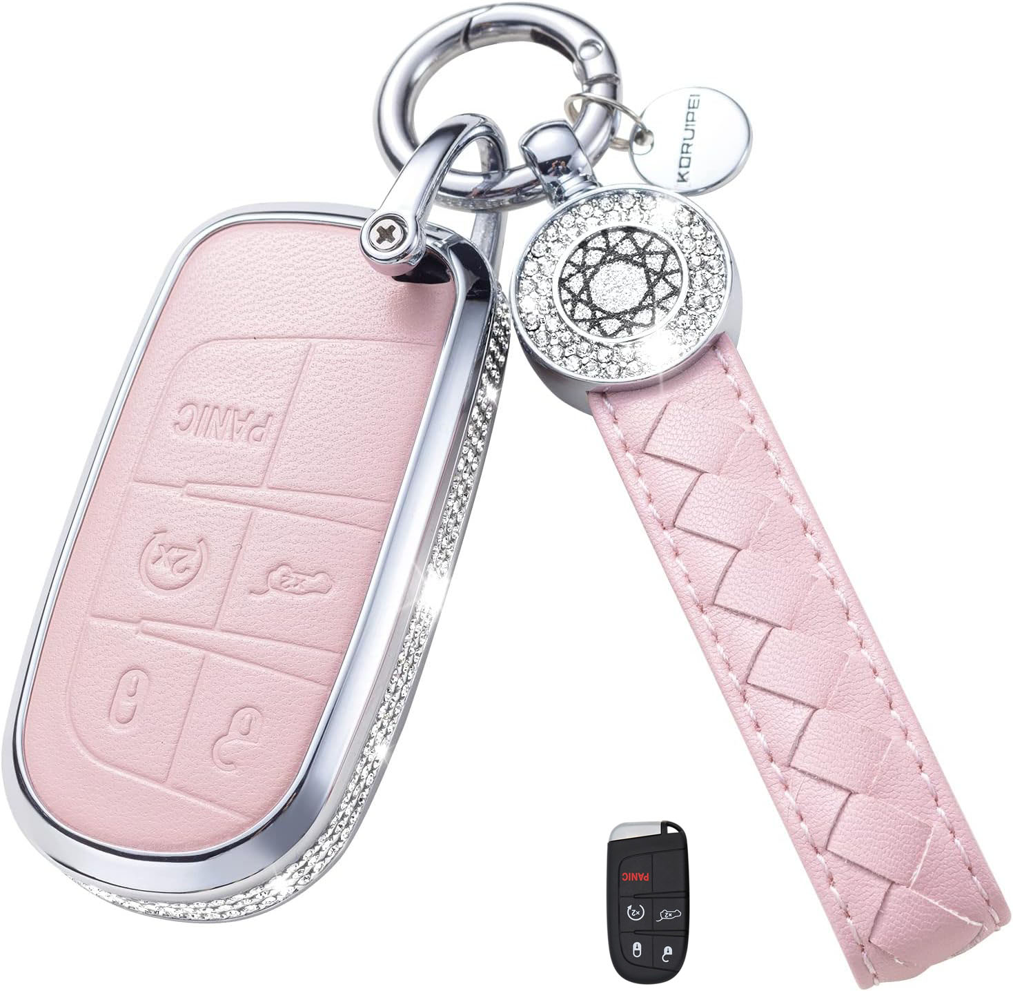 Key Fob Cover For Jeep Metal-Diamond, Pink