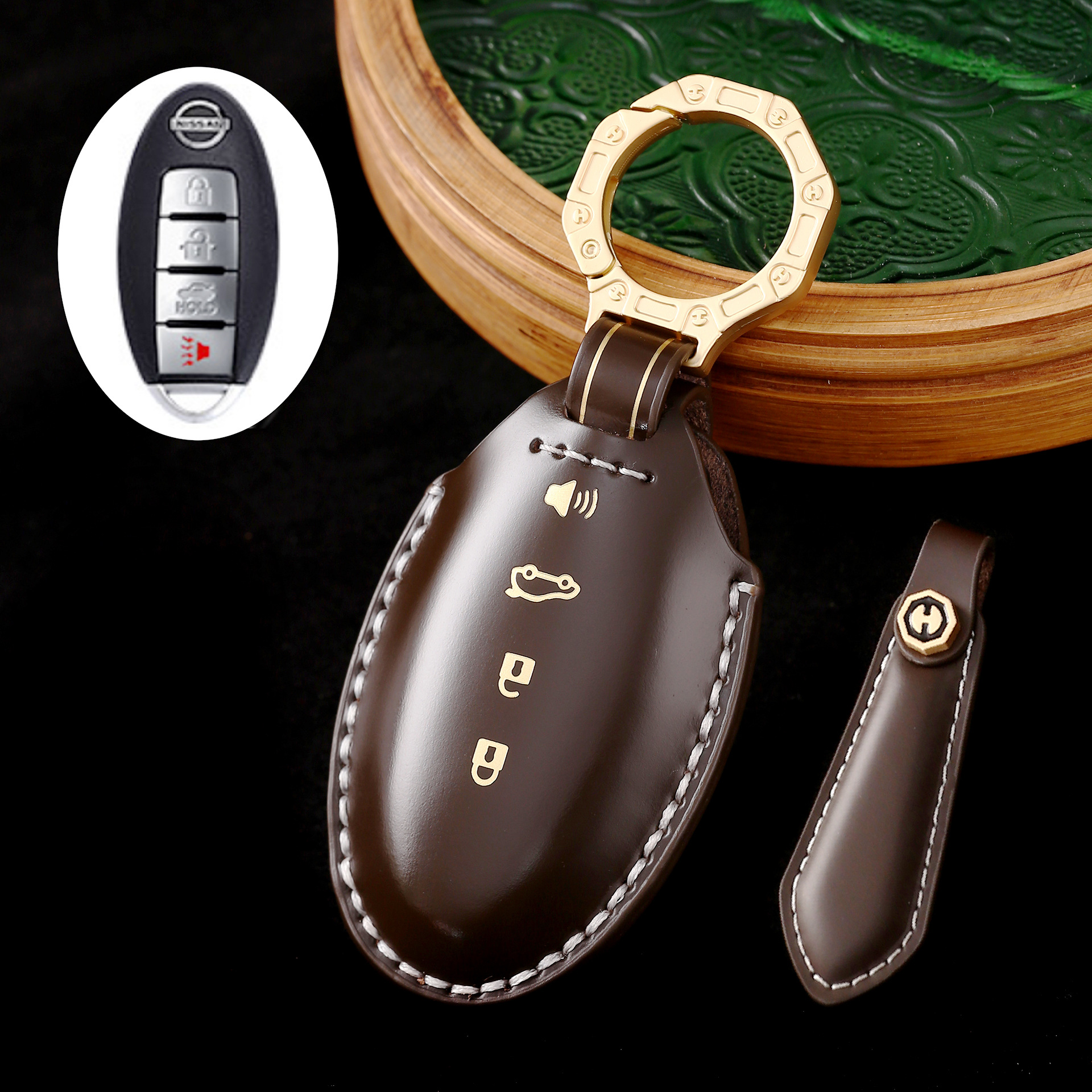 Key Fob Cover For Nissan,Cordovan Leather