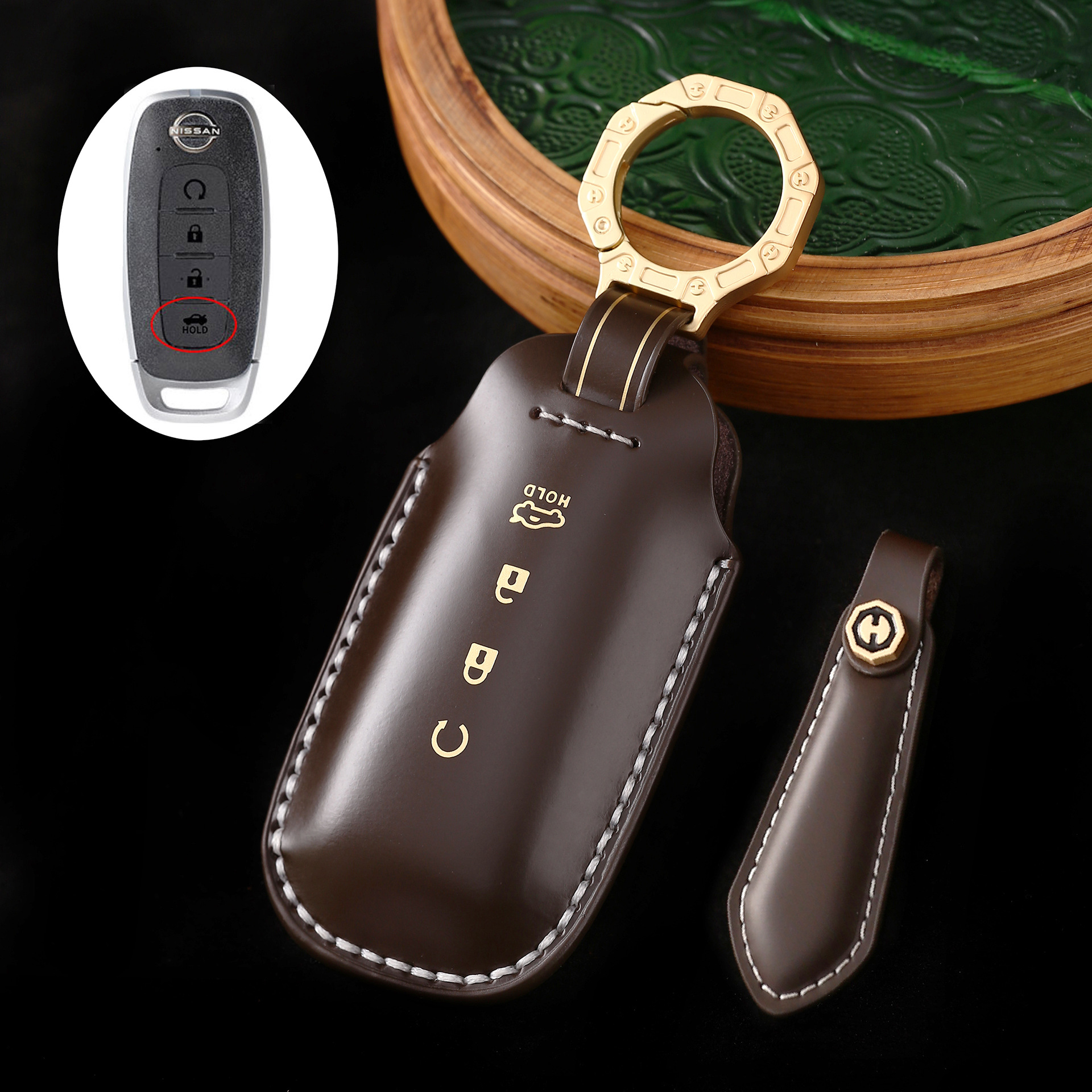 Key Fob Cover For Nissan Teana,Cordovan Leather