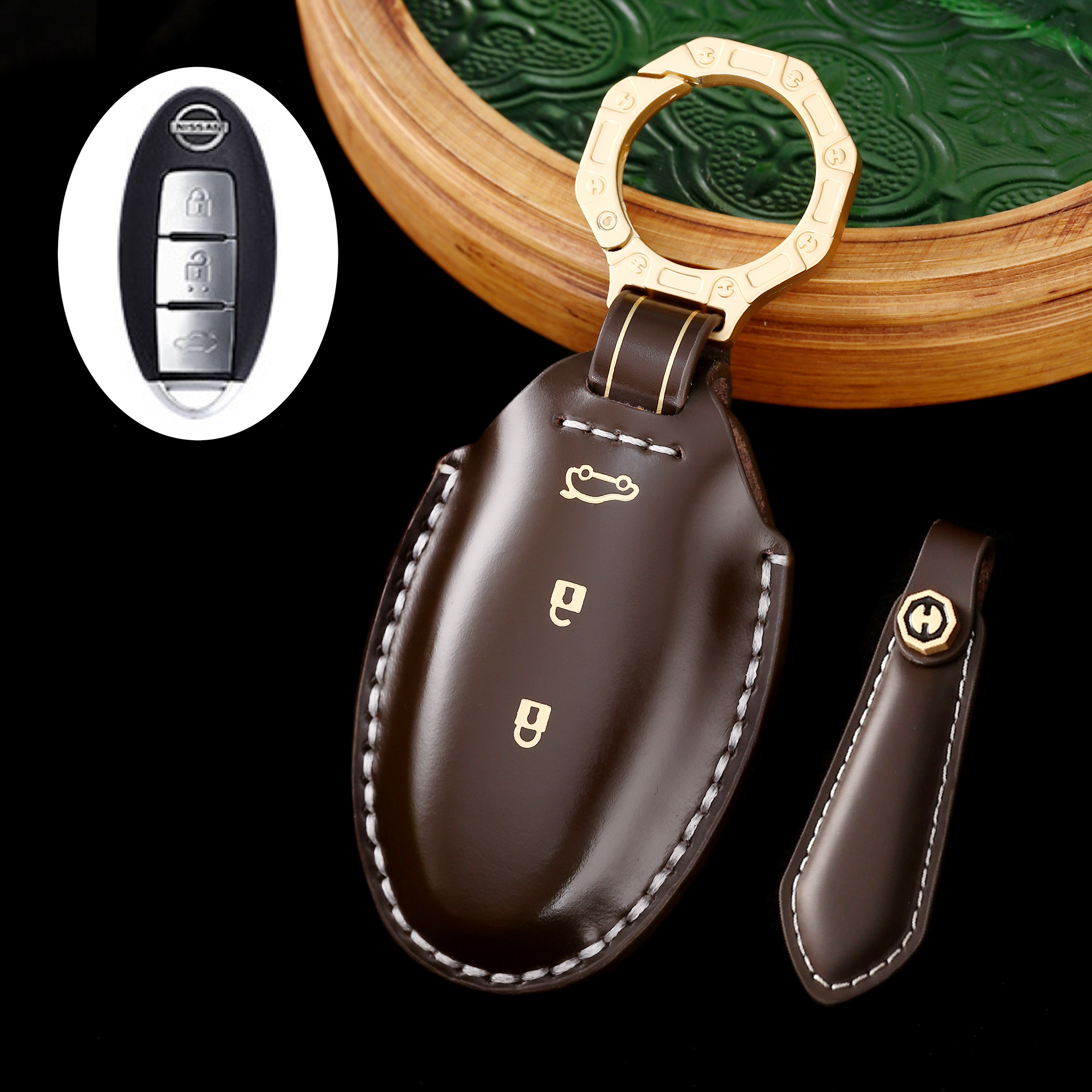 Key Fob Cover For Nissan,Cordovan Leather
